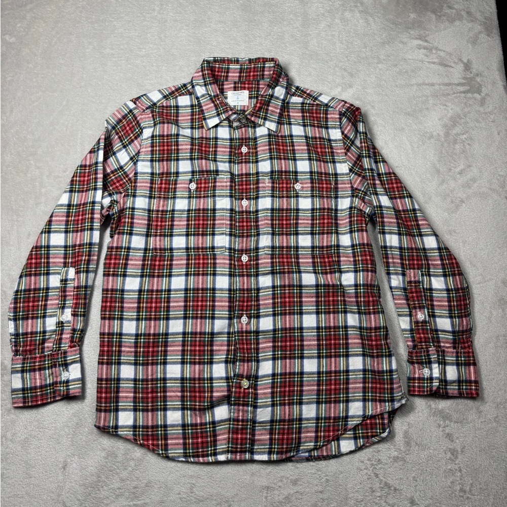Crewcuts Boys 100% Cotton Long Sleeve Button Front Plaid Red White Flannel 8